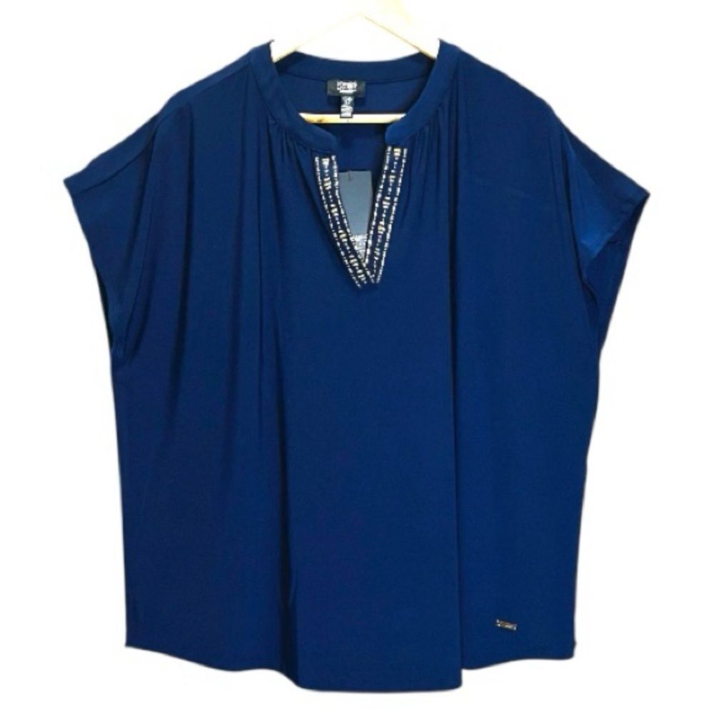 Jones New York Blouse Size 1X Signature in Deep Blue Tops